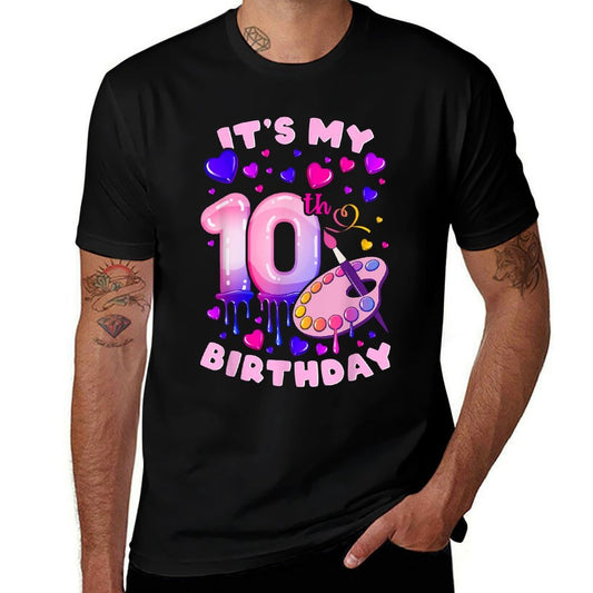 10th Birthday, Girl 10 Years, Painting Art, Number 10  Heathered Texture T-Shirt