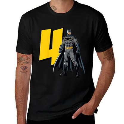 Kids Batman Super Hero 4th Birthday  Ribbed Collar T-Shirt