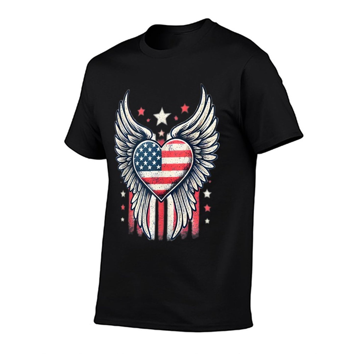 4th of July Patriotic Heart Angel Wings American US USA  Slim-fit Cut T-Shirt