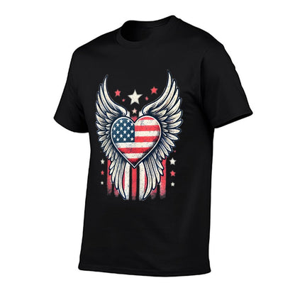 4th of July Patriotic Heart Angel Wings American US USA  Slim-fit Cut T-Shirt