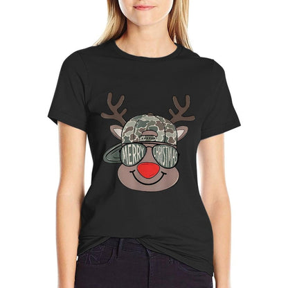 Reindeer Rudolph Merry Christmas Xmas Holiday Boys Camo  Polyester Blend T-Shirt
