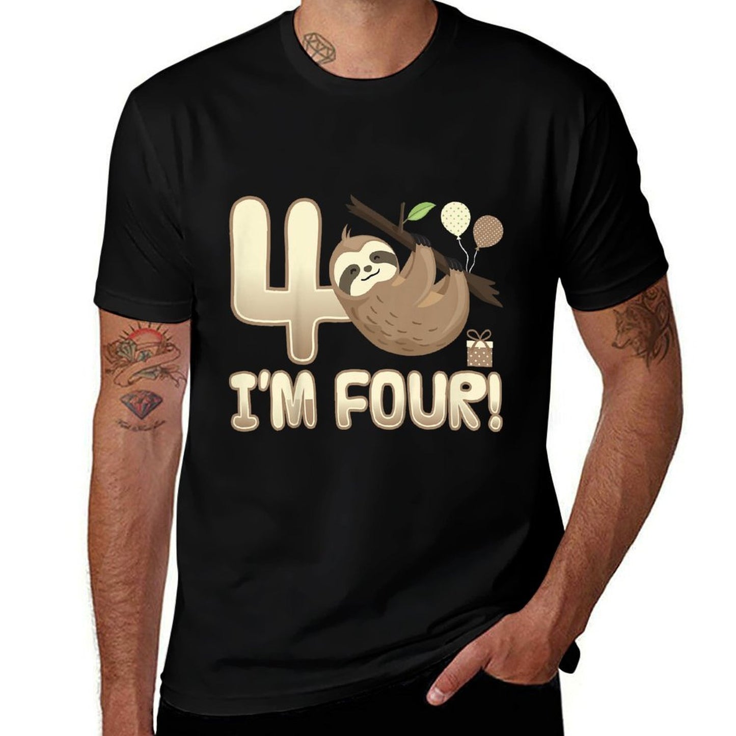 Kids I'm Four Years Old Kids Cute Sloth Lover 4th Birthday Party  Easy-care T-Shirt