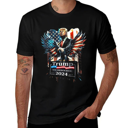 Trump Take America Back 2024 Eagle US (on Back)  Rolled Sleeves T-Shirt
