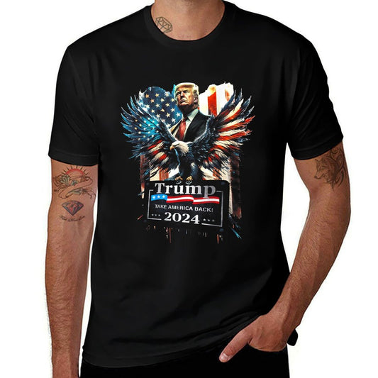 Trump Take America Back 2024 Eagle US (on Back)  Rolled Sleeves T-Shirt