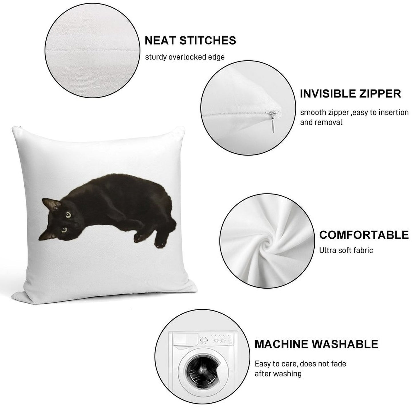 Black Cat Soft Shrink-Resistant Throw Pillow
