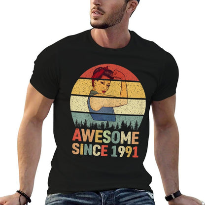 Womens Vintage Awesome Since 1991 Women Gift Retro 30th Birthday  Lightweight T-Shirt