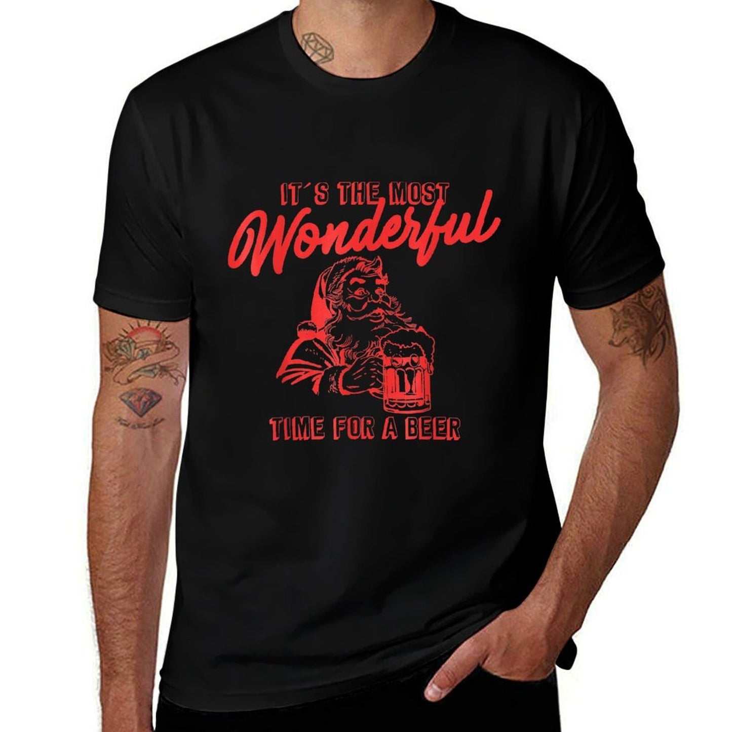 Santa Claus, Its The Most Beautiful Time for A Beer  High-quality Stitching T-Shirt