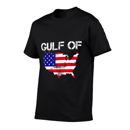 Gulf of USA America Funny USA Flag Map 4th of July Pride Ribbed Collar T-Shirt