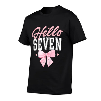 Kids Hello Seven Cute Coquette Bow 7th Birthday Girl 7-Year-Old  Breathable T-Shirt