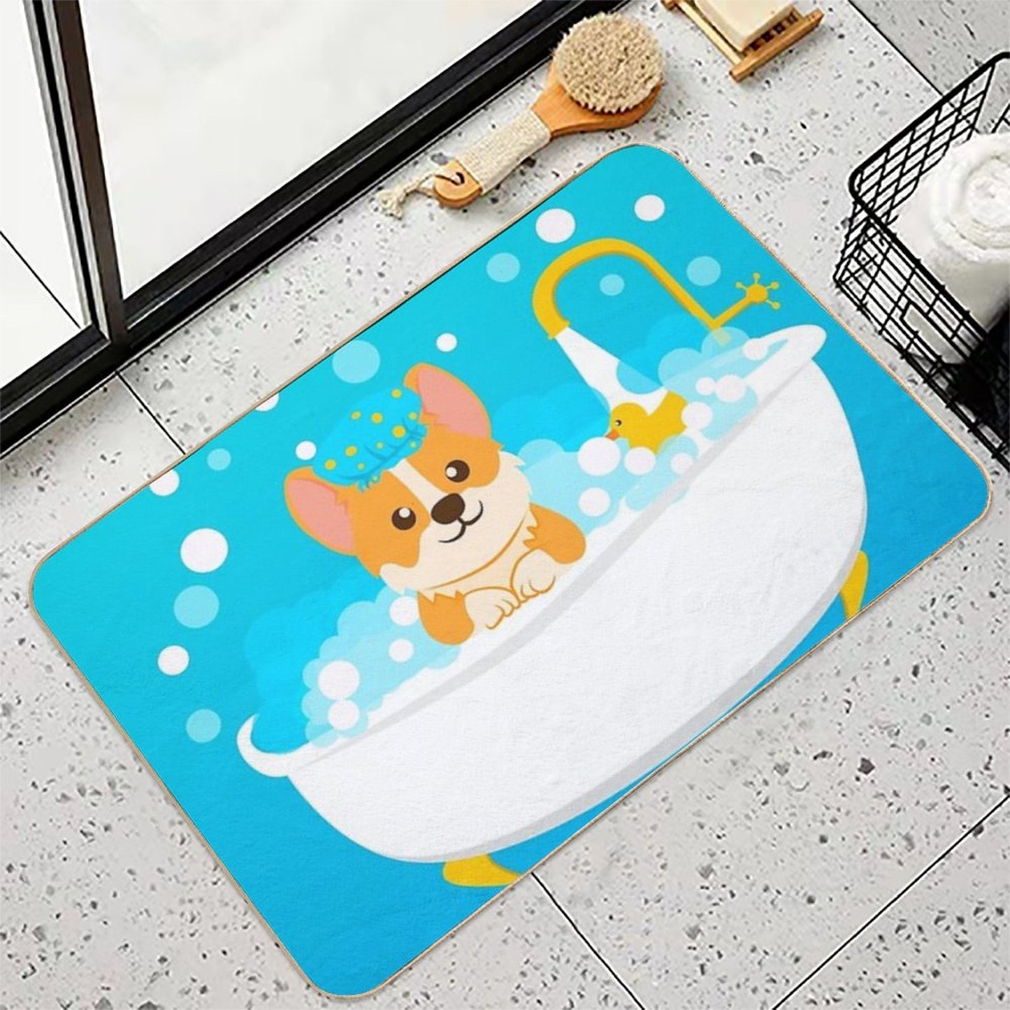 Corgi Taking A Bath  Pet-Safe Bath Mat