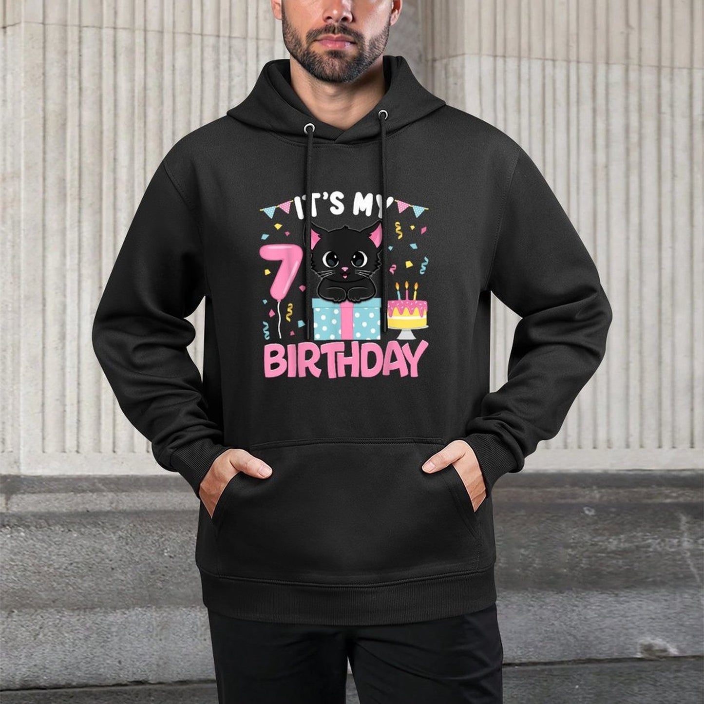 Its My 7th Birthday Girl Cat Birthday 7 Year Old BDay Party Layering Staple Hoodie
