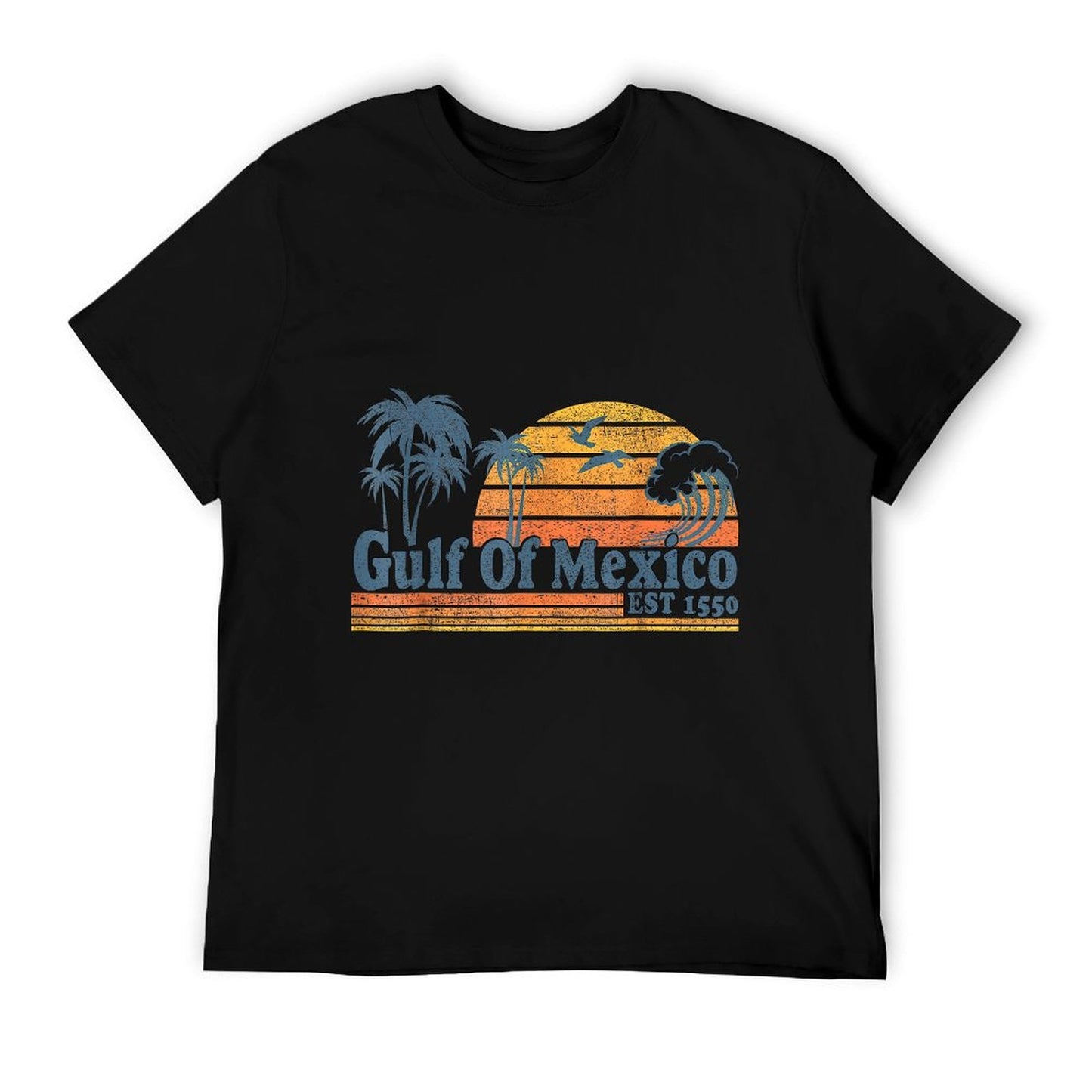 Gulf of Mexico Est 1550 Retro Vintage Beach Gulf of Mexico Ribbed Collar T-Shirt