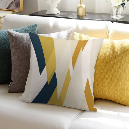 Triangular Abstract in Mustard Yellows, Navy Blue, And Blush Tones. Minimalist Geometric Soft Style Accent Throw Pillow
