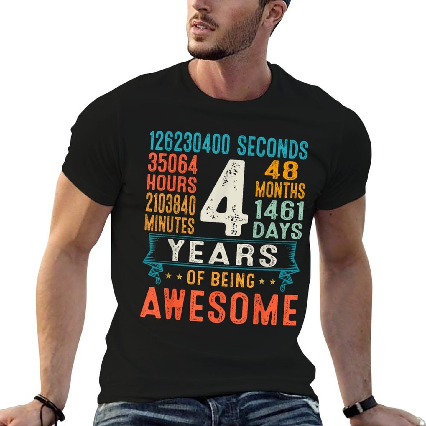 4 Years Old Retro Distressed 4th Birthday Gifts 48 Months  Soft T-Shirt