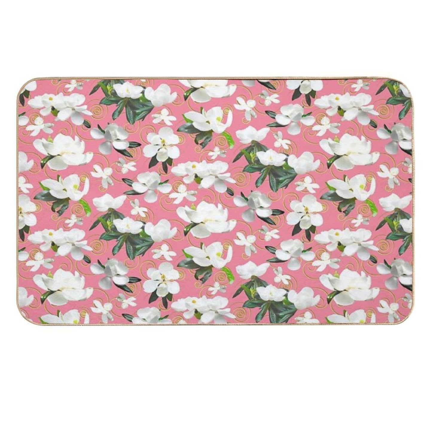 Bright Magnolia Floral Halfdrop on Pink F4849c  Easy Maintenance Bath Mat