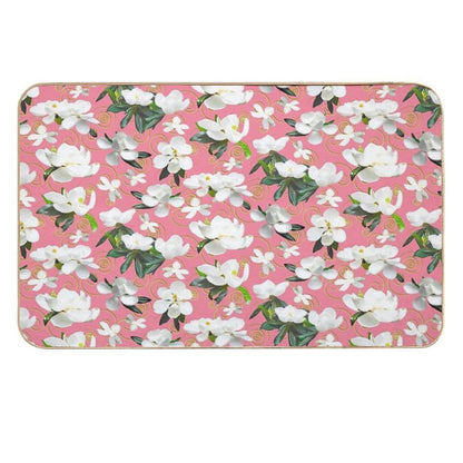 Bright Magnolia Floral Halfdrop on Pink F4849c  Easy Maintenance Bath Mat