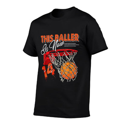 14th Birthday Basketball Funny 14 Years Old Kids Gift  Ribbed Collar T-Shirt