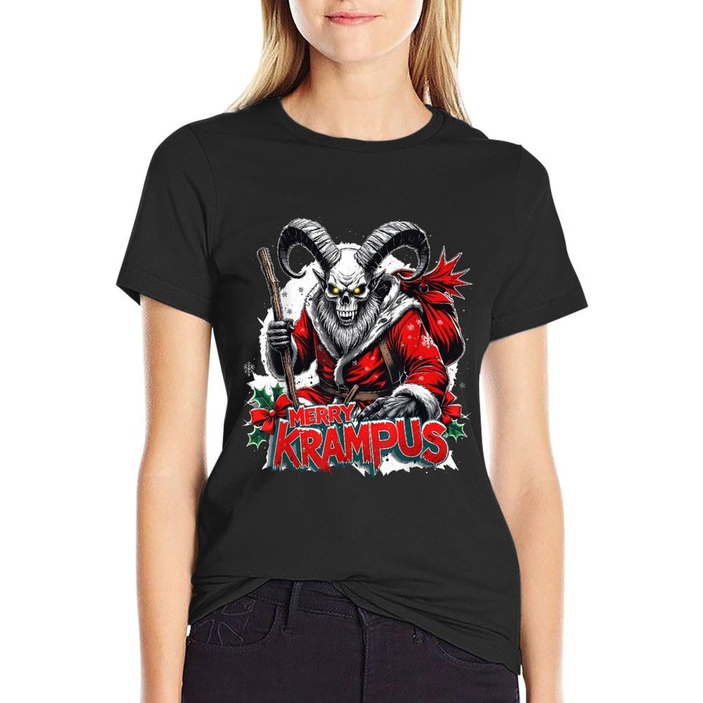 Merry Krampus Funny Creepy Christmas Horror  Rolled Sleeves T-Shirt