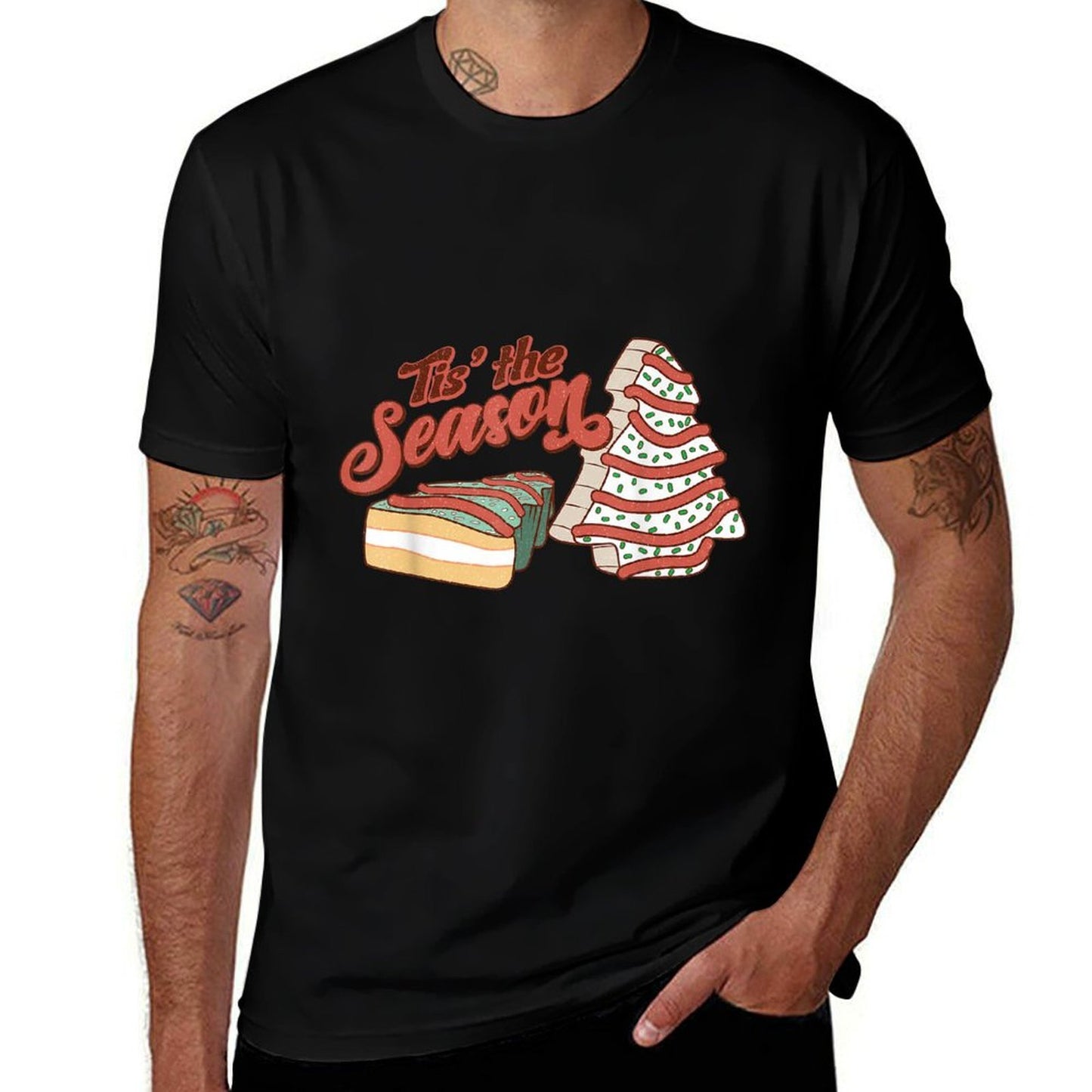 Funny Christmas Tree Cake Tis The Season Light Green Mint  Rolled Sleeves T-Shirt