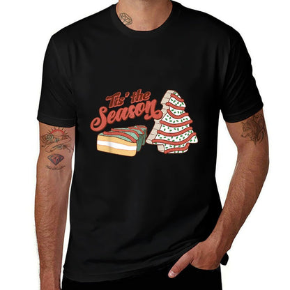 Funny Christmas Tree Cake Tis The Season Light Green Mint  Rolled Sleeves T-Shirt