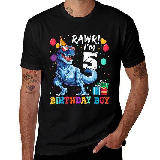 Funny Kids 5 Years Old Happy 5th Birthday Boy T Rex Dinosaur  Stretchy T-Shirt