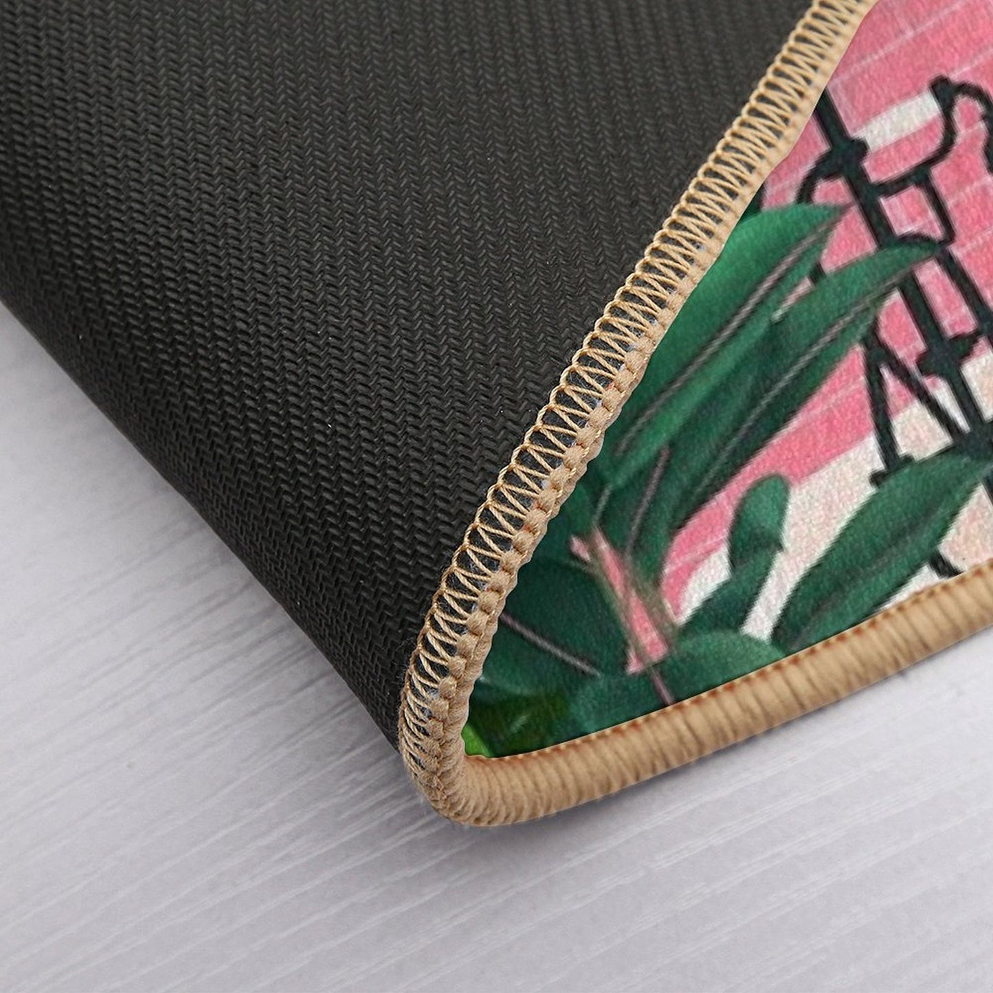 Pink Bathroom With Plants Durable Bath Mat