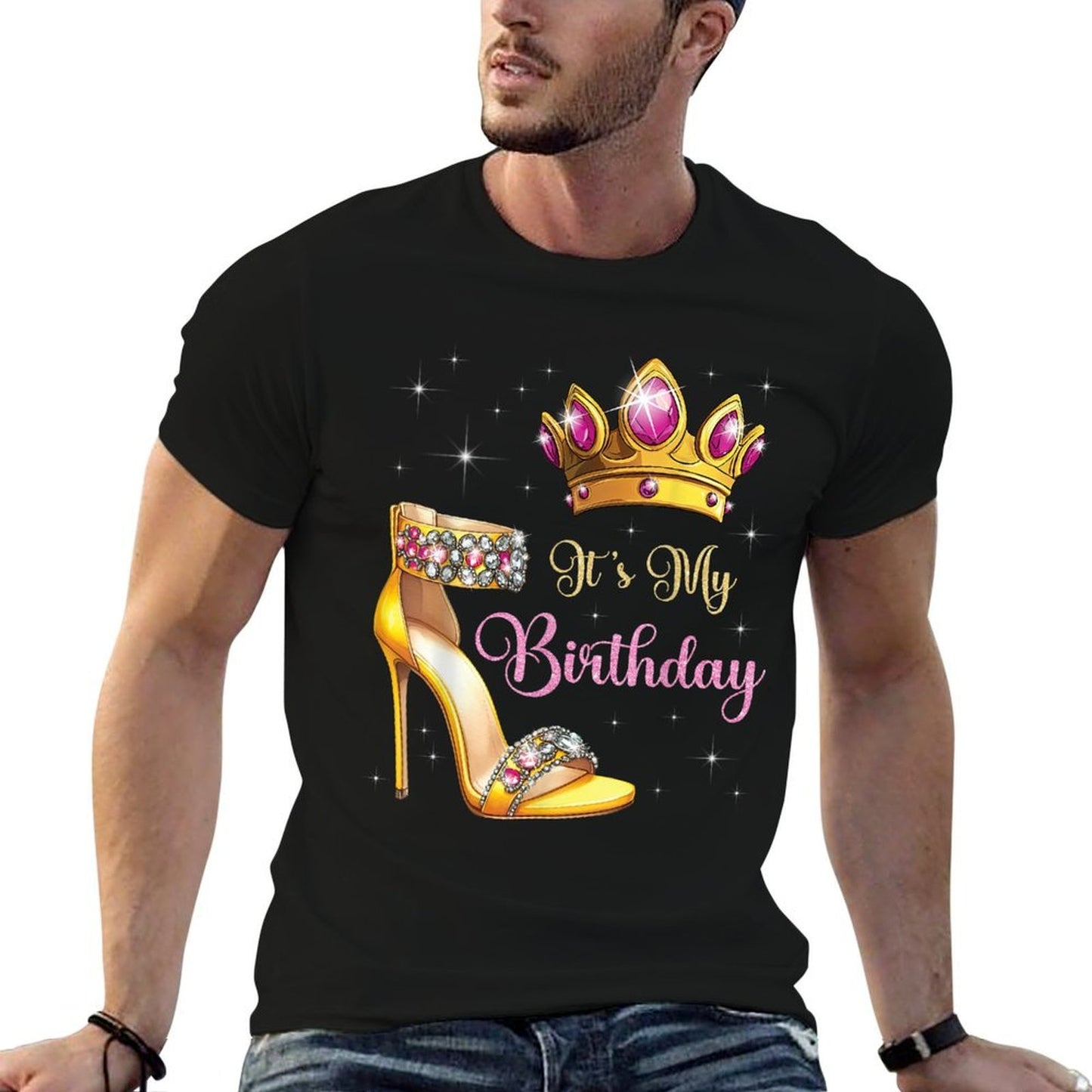 Its My Birthday High Heel Crown Butterflies Stars B-Day  Stretchy T-Shirt