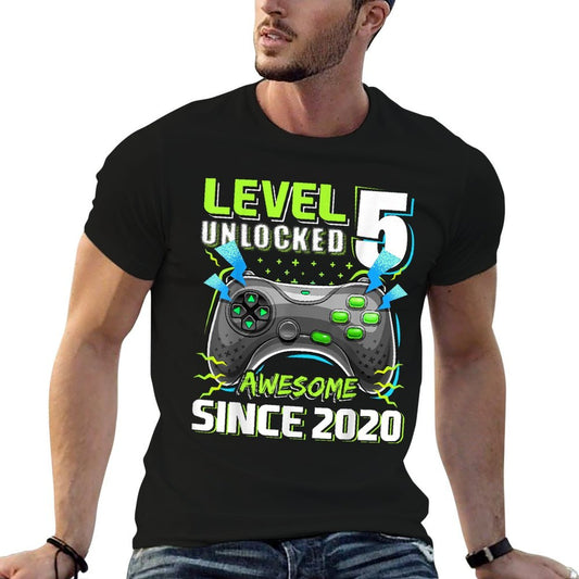 5th Birthday Boy Level 5 Gamer 5 Year Video Game Party  Fade-proof Color T-Shirt