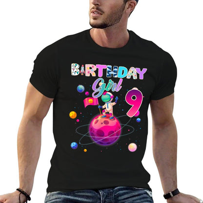 9th Space Birthday Girls Little Space Birthday Family Galaxy  Fade-proof Color T-Shirt