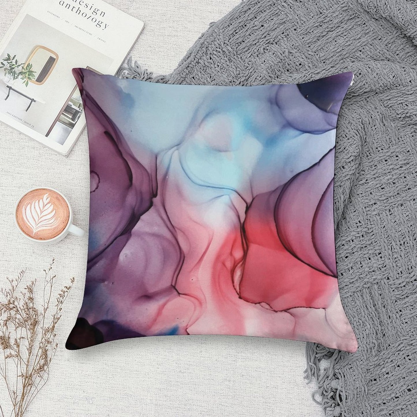 Flame Fired Alcohol Ink Painting Soft Reinforced Edging Throw Pillow