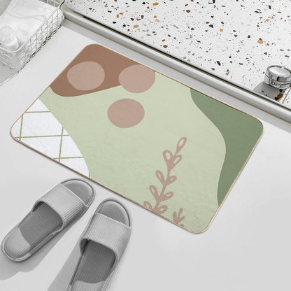 Brown, Sage Green, Olive Green And White Boho Abstract Minimalistic Design  Absorbent Bath Mat
