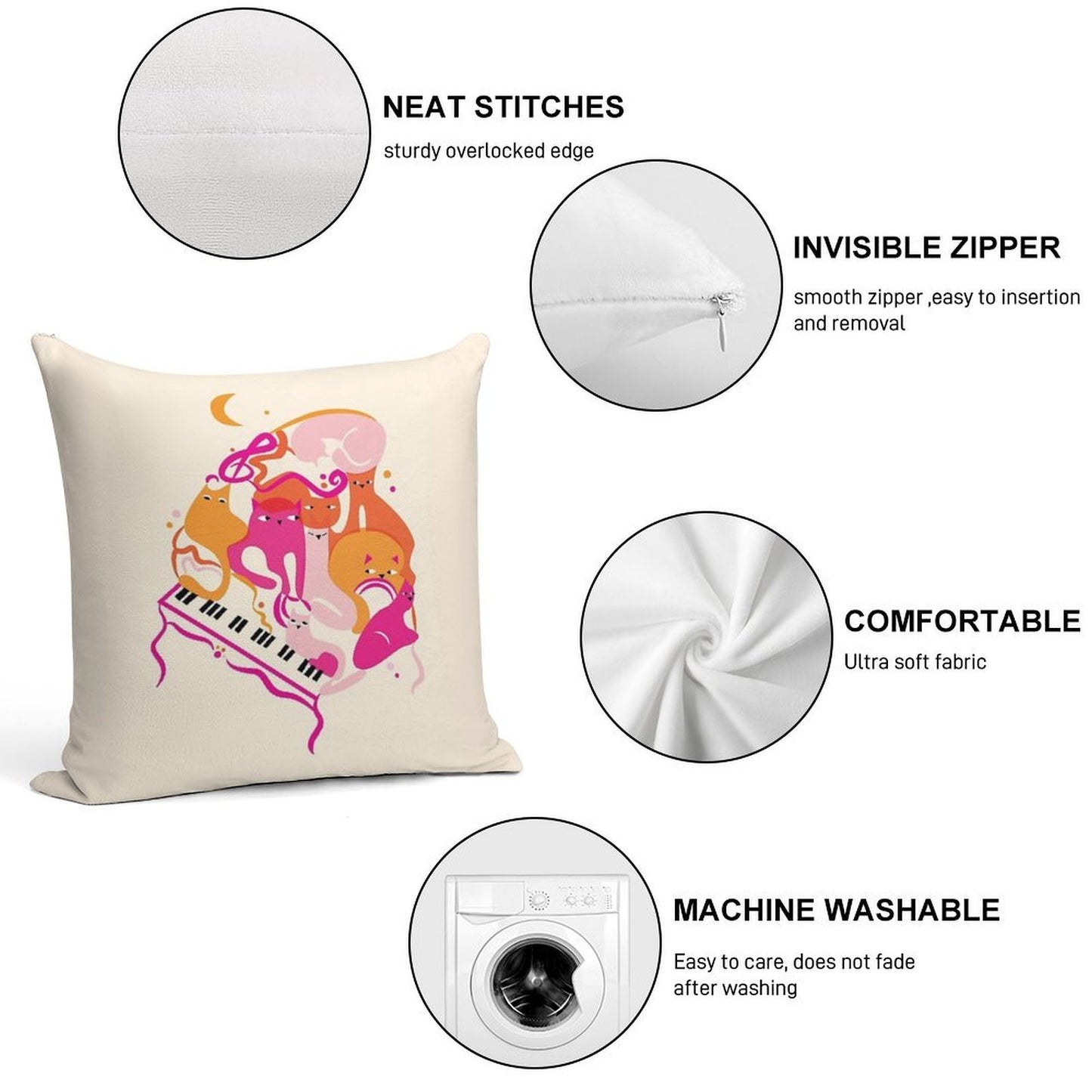 Jazz Cats Soft Anti-Pilling Throw Pillow