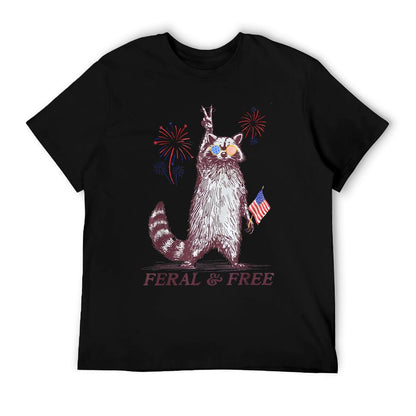 Feral & Free Funny Patriotic Racoon Feral And Free 4th July Eco-friendly Material T-Shirt