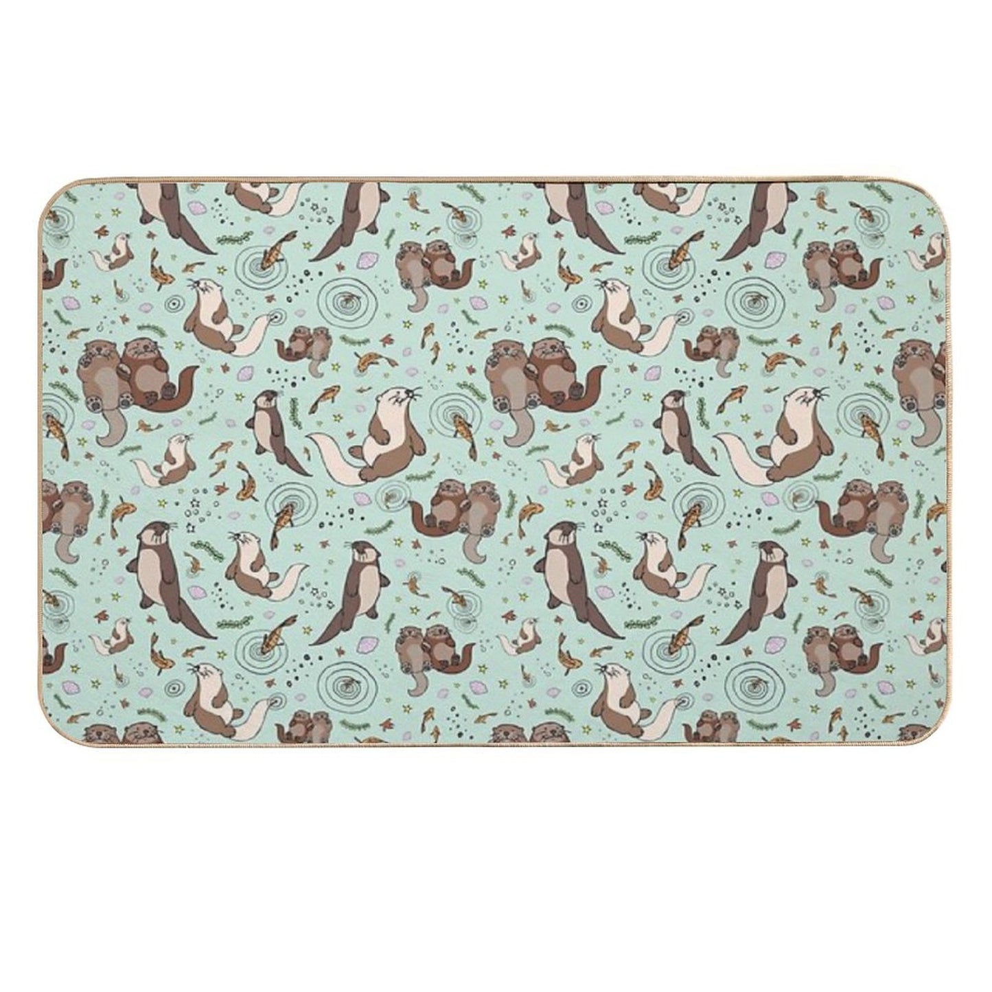 Otters in Blue  Repositionable Bath Mat