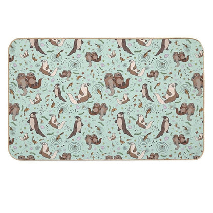 Otters in Blue  Repositionable Bath Mat