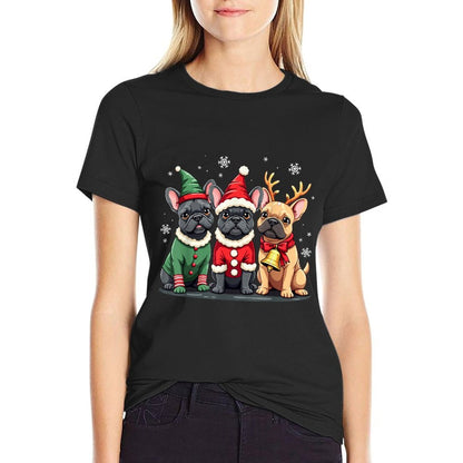 French Bulldog Christmas Dogs Funny Santa Reindeer Elf  Breathable T-Shirt