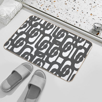 Dark Grey And White Mid-century Modern Abstract Loop Pattern  Non-Slip Bath Mat