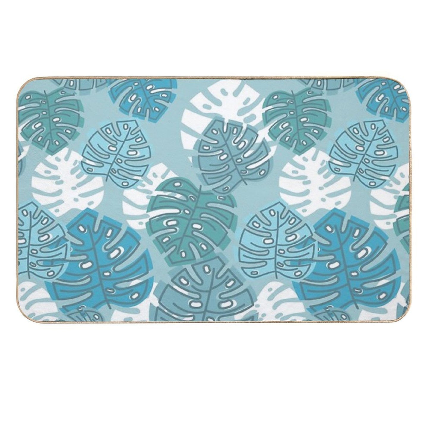 Pastel Blue Green Aqua Leaf Pattern  Odorless Bath Mat
