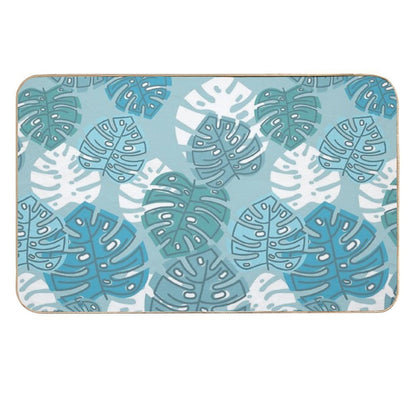 Pastel Blue Green Aqua Leaf Pattern  Odorless Bath Mat