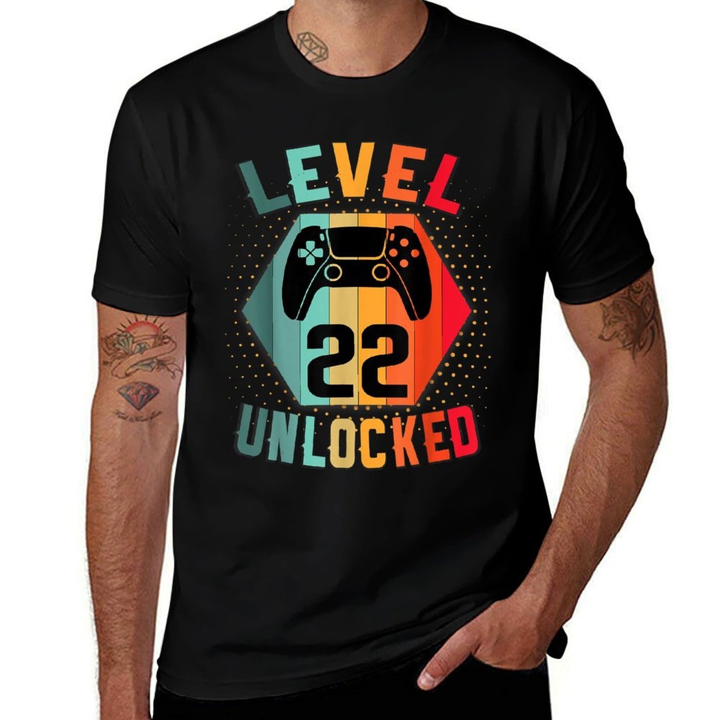 Level 22 Unlocked Birthday Shirt Vintage Gamer 22nd Birthday  Tagless Design T-Shirt