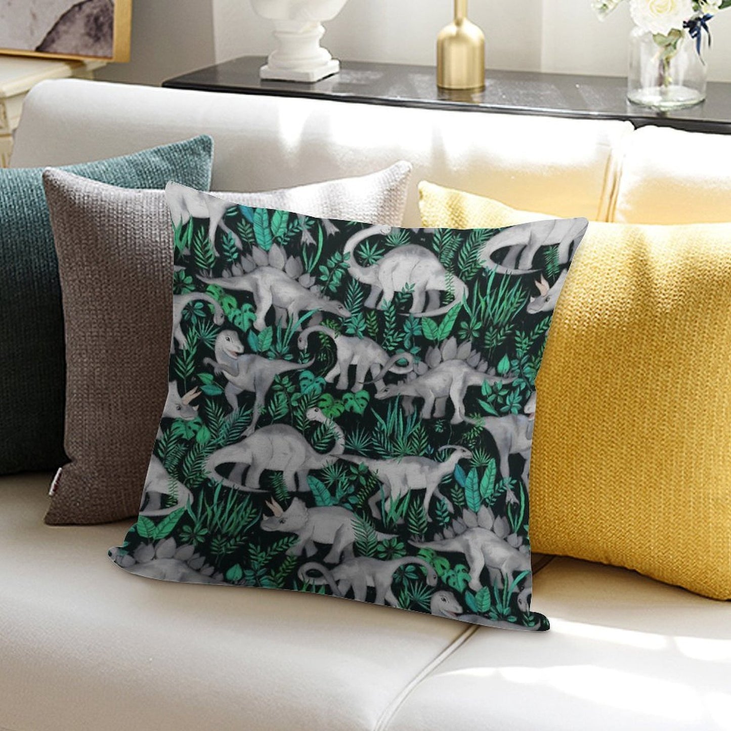 Dinosaur Jungle Soft Decorative Cover Throw Pillow