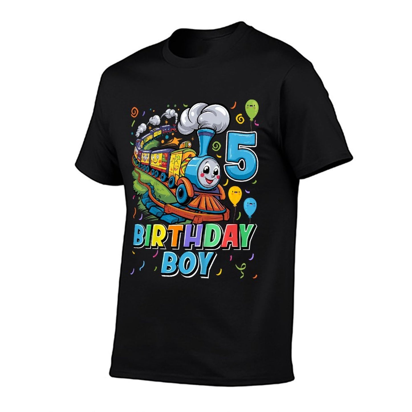 Kids Birthday Boy Train Lover 5 Years Old 5th Birthday Party Boys  Heathered Texture T-Shirt