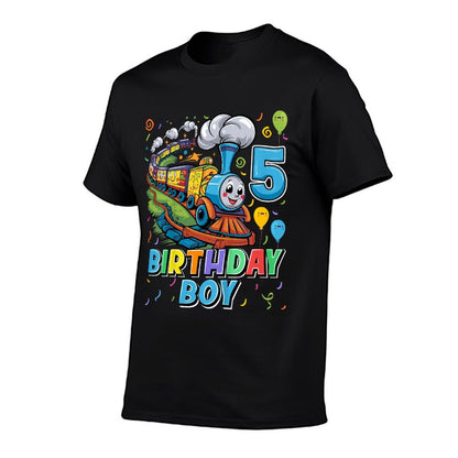 Kids Birthday Boy Train Lover 5 Years Old 5th Birthday Party Boys  Heathered Texture T-Shirt