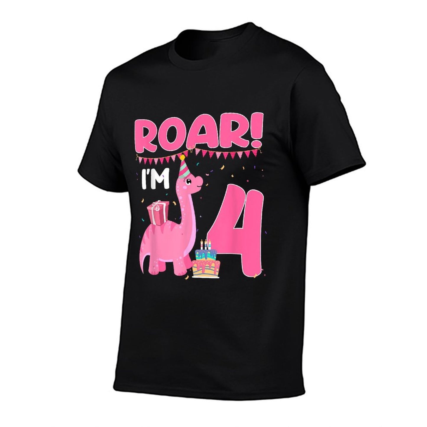 Roar I'm 4 Year Old Dinosaur Girl 4th Birthday Party  Soft T-Shirt