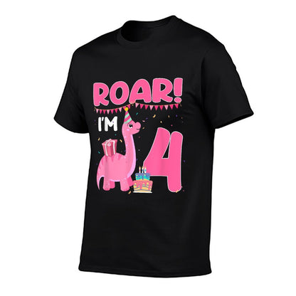 Roar I'm 4 Year Old Dinosaur Girl 4th Birthday Party  Soft T-Shirt