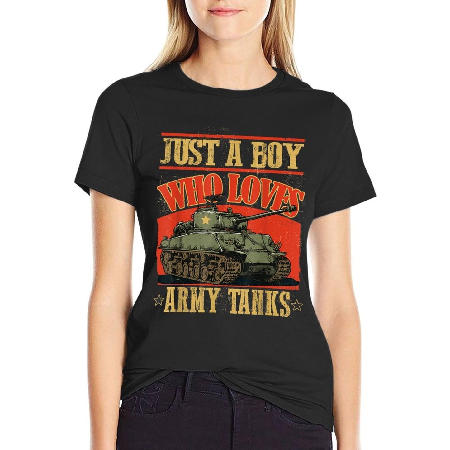 Just A Boy Who Loves Army Tanks A World War 2 Sherman Tank  Moisture-wicking T-Shirt