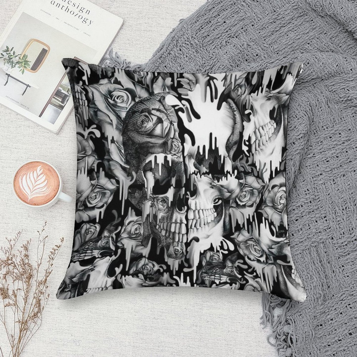 Gone in A Splash, Skull Pattern Soft Short Plush Fabric Throw Pillow