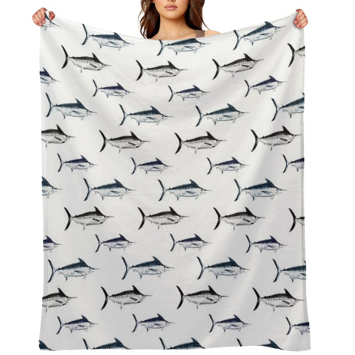 Graphic Modern Vector Atlantic Blue Marlin Pattern Multi-functional Throw Blanket