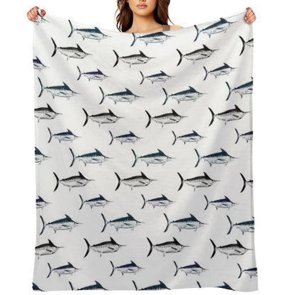 Graphic Modern Vector Atlantic Blue Marlin Pattern Multi-functional Throw Blanket