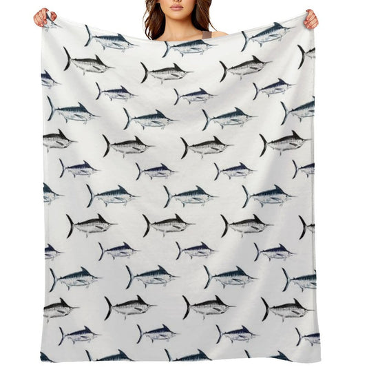 Graphic Modern Vector Atlantic Blue Marlin Pattern Multi-functional Throw Blanket